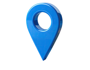 Glossy, blue map marker; teardrop shape