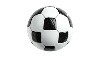 Isolated black and white sphere with pentagons and hexagons, commonly used in sport