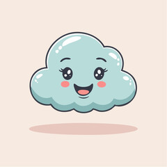 Cute cartoon cloud with a happy face and rosy cheeks.