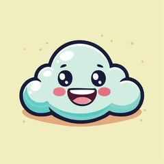Cute cartoon cloud with a happy face, rosy cheeks, and a bright smile on a light yellow background.