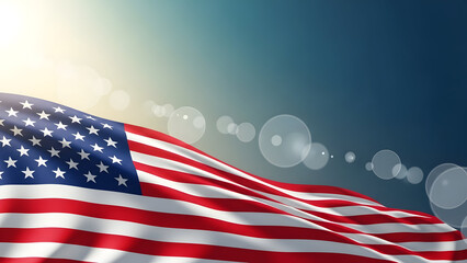 Obraz premium American Flag Waving in Patriotic Style with Soft Focus and White Bokeh for Independence Day Celebration