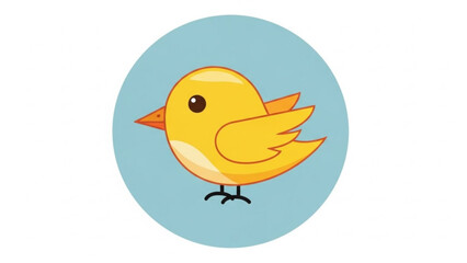 A cute cartoon yellow bird standing on a light blue circular background