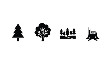 Diverse forest icons showing growth, nature, and deforestation