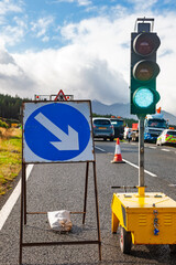 Temporary traffic lights and roadworks on rural highway