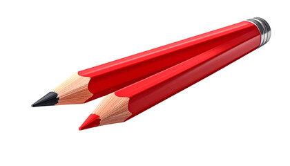 Two red pencils, one angled over the other, sharp tips, isolated on a black backdrop