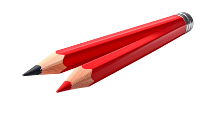 Two red pencils, one angled over the other, sharp tips, isolated on a black backdrop