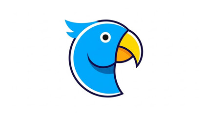 Obraz premium Vibrant blue cartoon parrot head with yellow beak and white eye