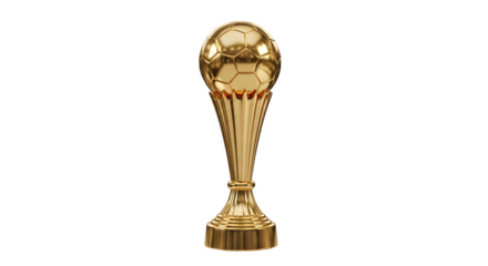 Golden trophy with intricate details and red gemstone accents isolated on transparent background