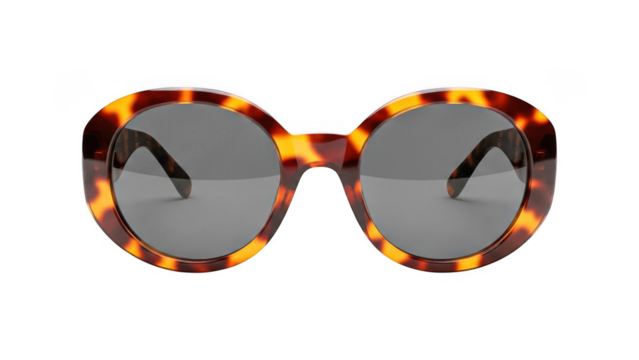 Tortoiseshell sunglasses with dark lenses and classic round frame isolated on transparent background - Powered by Adobe