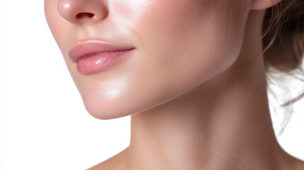 Obraz premium Macro texture shot of luminous skin under soft diffused light showing smooth lips and clear complexion with natural glow and healthy appearance