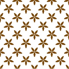 Seamless floral pattern with brown five-petal flowers on cream background. Minimalist aesthetic for textile, wallpaper, and wrapping paper design.