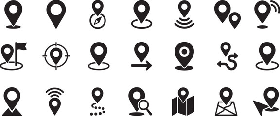Flat location icon set vector with GPS pin, map and navigation symbols for travel apps and geolocation. © Md Ataullah 