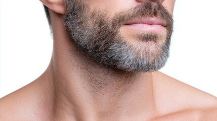 Obraz premium Beard grooming, male skin, close up of neatly groomed beard with grey and white hair, healthy skin texture, facial hair detail, natural look