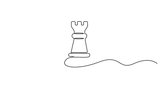 Self animated single continuous line drawing of a chess piece known as a rook.