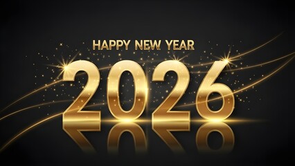 Happy New Year 2026 festive gold typography luxury night designand shine