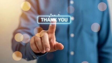 A person expressing gratitude through a digital interface with a 'thank you' message