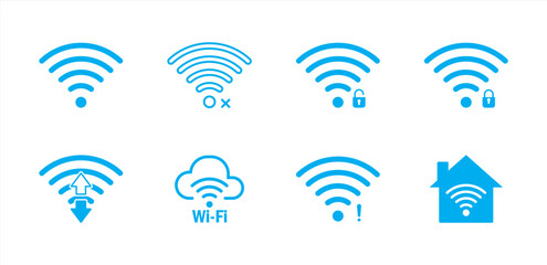 Wifi and wireless problem icon, No internet access crossed out symbol, Wifi signal icon with cross indicating no connection, Wifi and wireless problem icon or no wifi icon set 