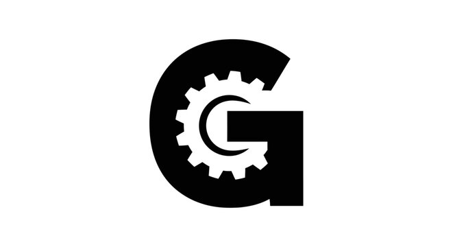 Letter G with Gear Symbol: Industrial Design and Mechanical Concept.