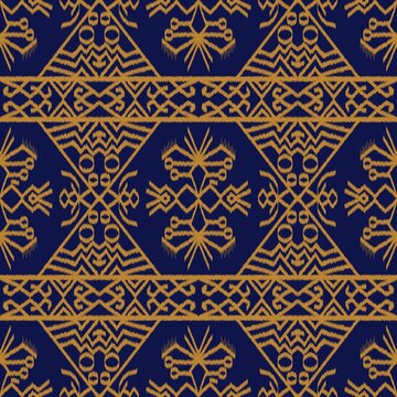 Seamless Ikat pattern with ethnic geometric ornaments in traditional style.