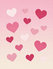 Colorful hearts on pink background