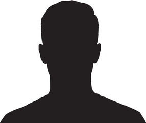 Male user avatar icon and black silhouette profile picture of a young man head and shoulders person isolated on white background vector
