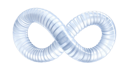 3D rendered infinity symbol, smooth and transparent, on a black background