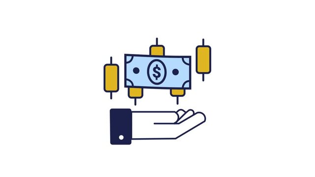 Financial Management and Money Care Icon with Cash Bill and Stock Market Candlestick Chart