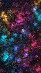 Naklejka premium Celestial Mosaic: A mesmerizing mosaic of vibrant colors and intricate textures forms an ethereal abstract design, inviting contemplation and wonder.