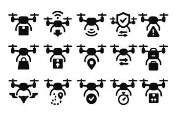 Obraz premium Drone icon set: delivery, security, and navigation symbols