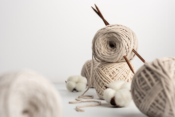 Cotton Yarn Balls with Knitting Needles