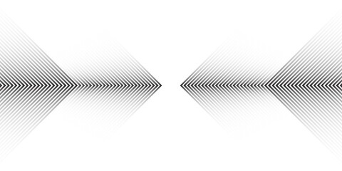 Vector arrow, made of thin lines on a white background. modern design with a dynamic effect, for covers, prints and graphic projects. Sporty striped pattern. Pointer, navigation, direction.