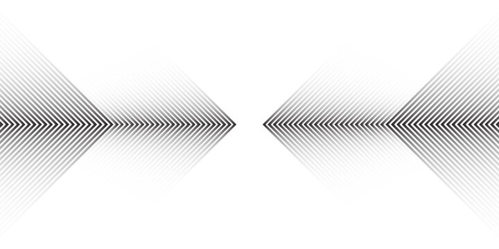 Vector arrow, made of thin lines on a white background. modern design with a dynamic effect, for covers, prints and graphic projects. Sporty striped pattern. Pointer, navigation, direction.