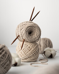 Cotton Yarn Balls with Knitting Needles