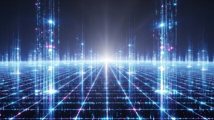 Abstract digital grid with radiant light