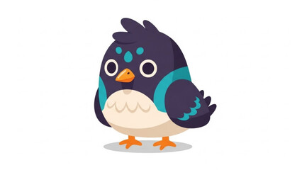 A cartoon blue bird with orange feet and beak standing on a grey shadow