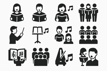 Fototapeta premium Musical symbols and icons featuring choir and conductor illustrations
