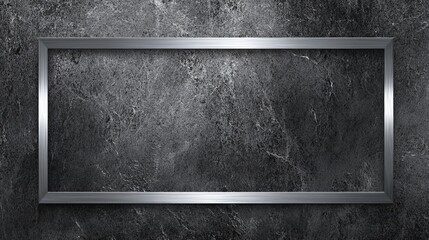Grey textured background with a metallic silver frame, flat vector design. 