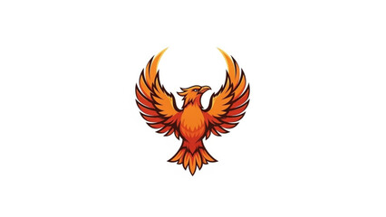 Obraz premium Vibrant orange phoenix bird spreading wings on white background, mythical creature symbolizing rebirth
