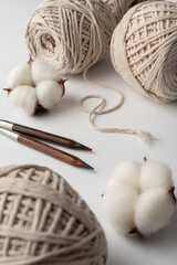 Cotton Yarn Balls with Knitting Needles