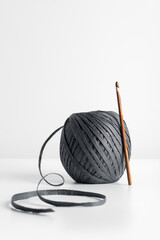 affia Yarn Ball with Wooden Crochet Hook Minimal Craft Still Life