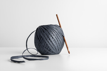 affia Yarn Ball with Wooden Crochet Hook Minimal Craft Still Life