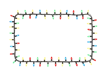 Colorful christmas lights border frame isolated on transparent background for decoration