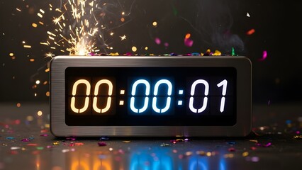 High-Tech Digital Countdown Clock Showing New Year 2026 at Midnight