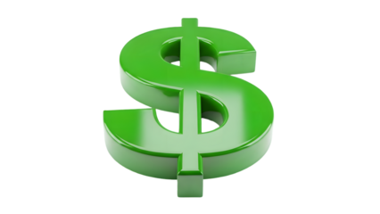 Green dollar sign isolated on transparent background