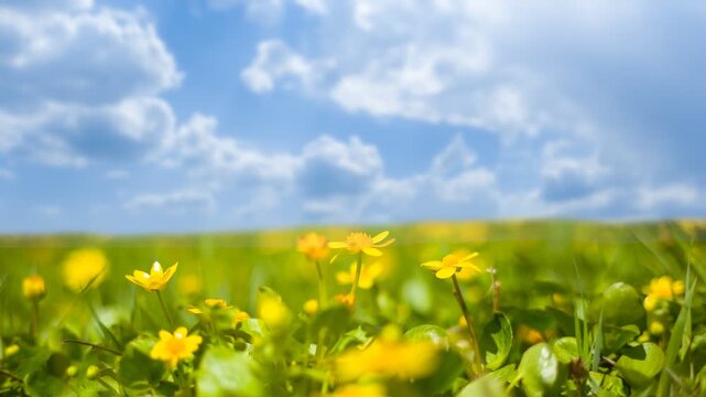 closeup wild flowers on forest glade, beautiful spring natural time lapse scene