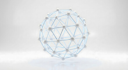 Abstract Molecular Sphere: A transparent molecular sphere composed of interconnected nodes, floating in a clean, modern atmosphere.