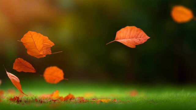Beautiful autumn leaves floating in the air with a soft blurred background