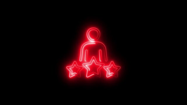 Red Neon Icon of a Person with Three Stars on Black Background person icon user