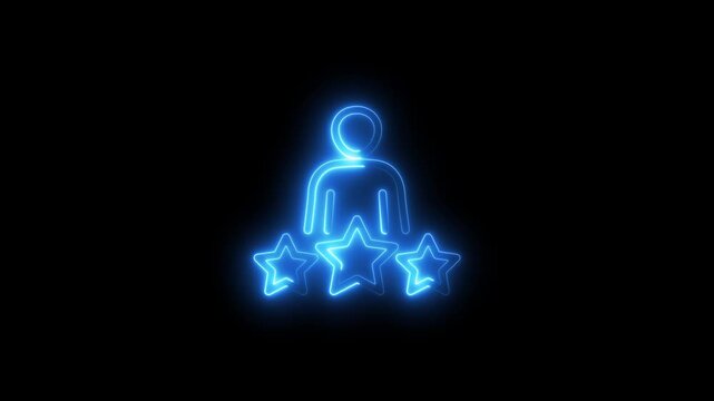Blue Neon Icon of a Person with Three Stars on Black Background person icon user