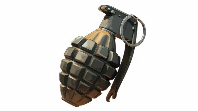 Detailed illustration of military grenade with safety pin